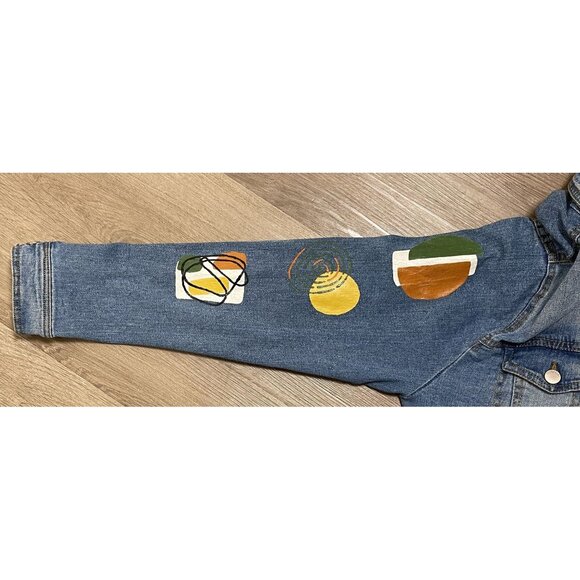 1 Sunset Lane Hand-Painted Botanical Leaf Design Denim Jacket XL Casual Boho - Picture 4 of 8